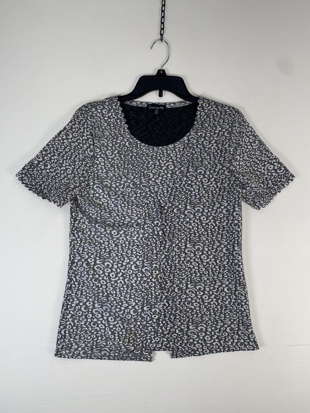 Chances R Shirt Womens Small Black Animal Print Scoop Neck Short Sleeve Top